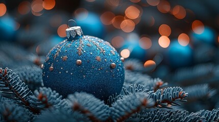 Fototapete - Greeting card with a New Year's congratulation in computer technology style. Christmas ball decoration on Christmas tree in a globe shape.