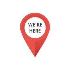 Poster - we're here location vector icon. Place symbol. Vector sign isolated on white background.