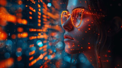 Leinwandbilder - Artificial intelligence (AI) in business and fintech. A robot trader looks at trading charts and analyses economic data in the space of finance.