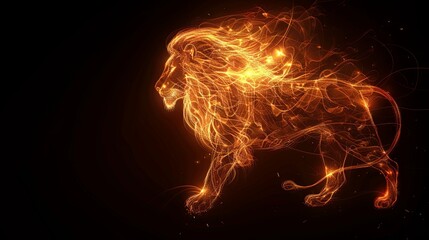 Wall Mural - Majestic fiery lion digital artwork on black background