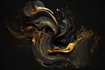 Dynamic black and gold abstract design with flowing textures and rich metallic accents, creating a sophisticated visual effect on a dark background