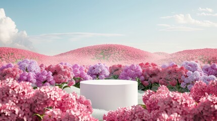 Aufkleber - Backdrop for product display with Hyacinth flower field. 3D rendering.