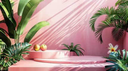 Aufkleber - Summer scene featuring a podium for displaying products. 3d rendering.