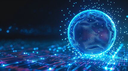 Aufkleber - Particle Sphere with Vivid Blue Background. Futuristic HUD Element. Technology Background for Business Presentations. Corrupted Point Sphere Illustration.