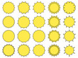 輪郭線つきの黄色いギザギザの円形フレームセット