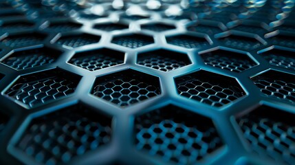 Aufkleber - A 3D rendering of a futuristic surface with hexagonal shapes. Against a sci-fi background.