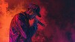 © volga - Vibrant illustration of young male rapper performing on stage