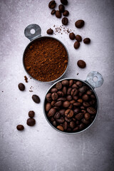 Wall Mural - Grounded coffee, beans, coffe maker and spicces