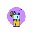 Lemonade line icon. Cold beverage in glass with lemon and straw outline sign. Refreshment, summer drink, cocktail concept. Vector illustration for web design and apps