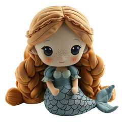 Wall Mural - front view of a charming mermaid soft toy isolated on a white transparent background