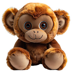 Wall Mural - Front view of a charming monkey plushie isolated on a white transparent background