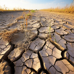 Sticker - Dry land, with arid and cracked soil because of drought, due to climate change