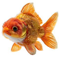 Wall Mural - Front view of a fuzzy fish soft toy swimming in water isolated on a white transparent background