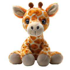 Wall Mural - Front view of a gentle giraffe plushie isolated on a white transparent background