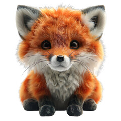 Wall Mural - Front view of a fuzzy fox soft toy isolated on a white transparent background