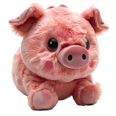 Wall Mural - Front view of a rosy-cheeked piggy plushie isolated on a white transparent background