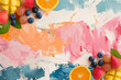 Tropical Fruit Fusion on Abstract Paint Background with Dynamic Brushstrokes