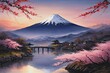 © Anzelika - Serene, peaceful, japanese scene of lake with bridge in background. Concept of calm, tranquility, as if one were to take break from hustle.For interior, commercial spaces to create stylish atmosphere.