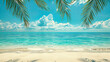 Serene Tropical Beach with Clear Blue Waters and Lush Greenery, Perfect for Relaxation and Vacation Themes