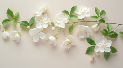 Wall Mural - Branch with white spring flowers on white background