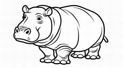 Wall Mural - hippo sketch for coloring book, isolated on white