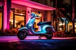 Vintage scooter at night in Miami, Florida, USA