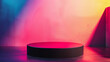 © All_Podium - empty black podium against a vibrant saturated colorful wall for product display