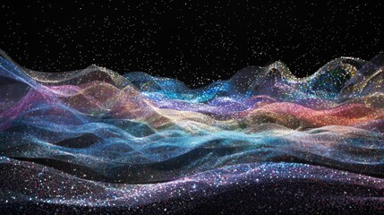 Wall Mural - cosmic waves in night sky: abstract stardust and colorful galaxy