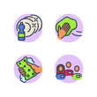 Cleaning company workers line icons set. Cleaning service, maid, team, company, washing dishes, rag, sponge, foam. Calling cleaning company concept. Vector illustration for web design and apps