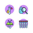 Diagnostics water analysis line icons set. Flask, checking chemical composition, clean water quality, filtration. Analysis, purification water concept. Vector illustration for web design and apps