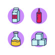 Food allergens line icon set. Bottle milk, lactose, ketchup, sauce, butter, sugar. Harmful foods, food allergies, indigestibility concept. Vector illustration for web design and apps