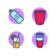 Plastic water drink glasses line icons set. Plastic bottle, water, glasses, lemonade in a glass goblet. Drinks in disposable glasses, bottles concept. Vector illustration for web design and apps