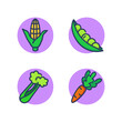 Vegetable organic allergens line icon set. Corn on the cob, green peas, asparagus, carrot. Indigestibility, allergies natural organic food concept. Vector illustration for web design and apps