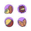 Nuts line icon set. Almonds, chestnuts, shells, macadamia, nuts set. Types nuts concept.Vector illustration for web design and apps