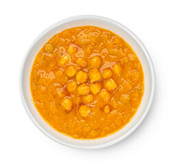 Wall Mural - Chickpea cream soup isolated on white background, top view