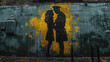 Evoking a sense of nostalgia, a stencil painting on a city wall depicts a vintage couple sharing a tender embrace-2