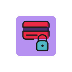 Poster - Line icon of credit card with lock. Blocked card, pin code, credit card security. Security concept. Can be used for topics like business, finance, banking