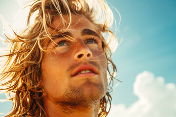 Wall Mural - Close up portrait of a surfer, sun-drenched hair