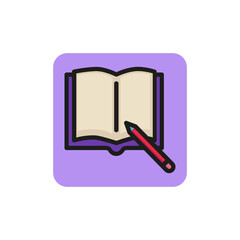 Sticker - Line icon of notebook with pencil. Notepad, diary, copybook. School concept. Can be used for topics like education, application, business