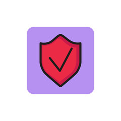 Poster - Line icon of shield with checkmark. Guarantee, security, insurance. Protection concept. Can be used for web design, emblem, application icons