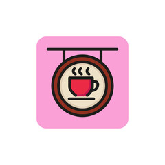 Poster - Line icon of signboard with coffee cup. Coffee shop, cafe, confectionary. Coffee concept. Can be used for topics like food and drink, leisure, business