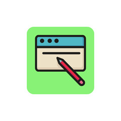 Poster - Line icon of browser window and pencil. Web page settings, website creation, website restoring. Internet concept. Can be used for topics like software, programming, media