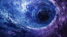 Oil Painting Abstract, Vortex Tunnel, Oil Effect, Deep Blues And Purples, Dusk, Macro, Spiraling Depth. 