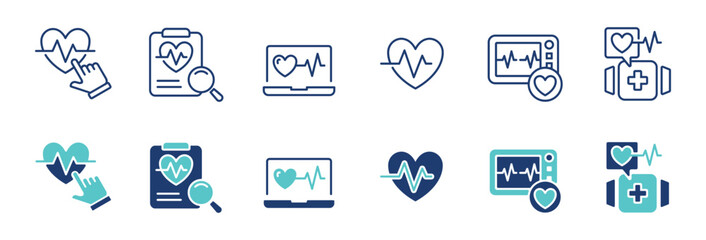 Wall Mural - heartbeat cardiogram monitoring icon vector set cardiology heart pulse health care signs illustration for web and app
