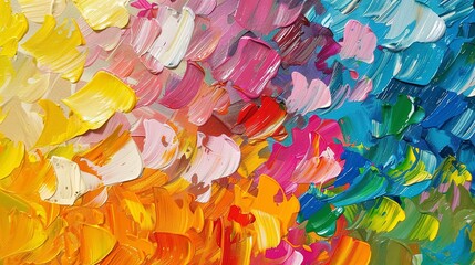 Sticker - Abstract oil painting, blooming meadow, rainbow of flowers, golden hour, close-up, petal detail. 