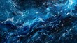 Oil paint, cosmic ocean, deep space blues, twilight, close-up, interstellar waves. 
