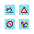 Danger signs line icon set. Different warning signs, radioactive and chemical  risk. Hazard concept. Can be used for pictogram, maps, charts
