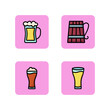 Different types of beer line icon set. Beer in glasses and cups. Foam drinks concept. Can be used for topicks like pub, beerhouse