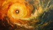 Abstract Oil painting, sunflower swirl, golden hues, direct sunlight, panoramic, spiral of joy. 