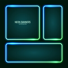 Wall Mural - glowing neon banners, illuminated colorful square frames. shiny vibrant border, glow effect. azure v